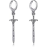 TIANBANGSHI Punk Vintage Sword Dangle Drop Earrings for Women Girls Men Stainless Steel Gothic long Sword Drop Huggie Hoops Hypoallergenic Earrings Fashion Jewelry Gift