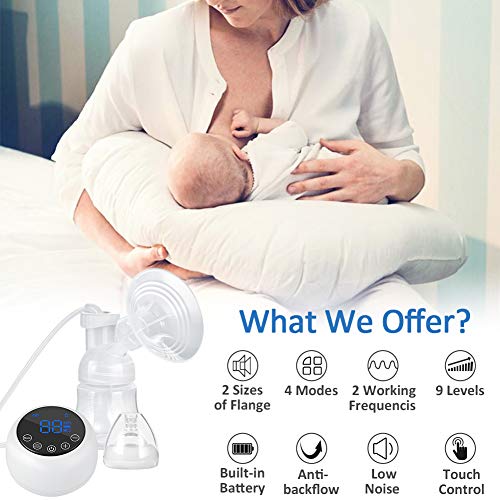 COTEY Double Electric Breast Pump Silicone Milk Extractor with Removable Flanges Wireless Breastpumps Portable for Travel (Accessories Set, 9 Levels of Suctions, Memory Function)