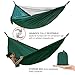 Double Single Camping Hammock,Portable Hammock with Net and Tree Straps,Lightweight Parachute Nylon Hammock for Backpacking Travel Beach Yard Outdoor Indoor Dark Green