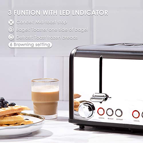 Toaster 4 Slice, CUSIBOX Stainless Steel Toaster with Bagel, Defrost