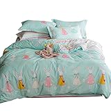 OTOB Children Cartoon Rabbit Twin Duvet Cover Set Cotton 100 3 Piece Ballerina Princess Twin Bedding Set for Kids Girls Baby Toddler Crib Child, Twin
