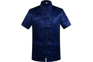JSJTAMUS Tang Shirt Men Silk,Tang Suit Men Short Sleeve Shirt,Hanfu Chinese Traditional Clothes,Chinese Clothing Tang Suit Tops