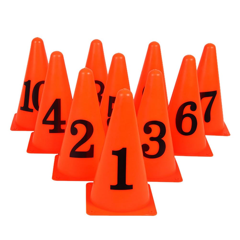 Yardwe 10 Pcs Numbered Marker Cones with Logo Bucket for Football Training Field Marking Indoor Outdoor Sports Accessories