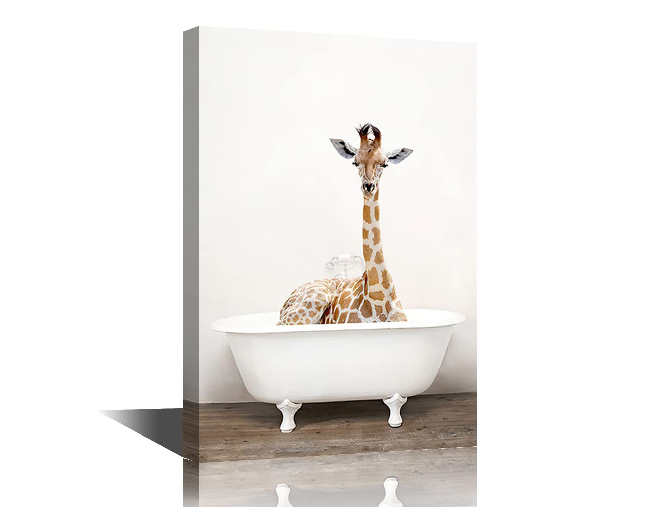 TISHIRON Funny Bathroom Wall Art Prints, Kids Decor Giraffe Pictures Decor, Modern Black and White Animal Posters, Cute Canvas Prints for Kids, 24x16in