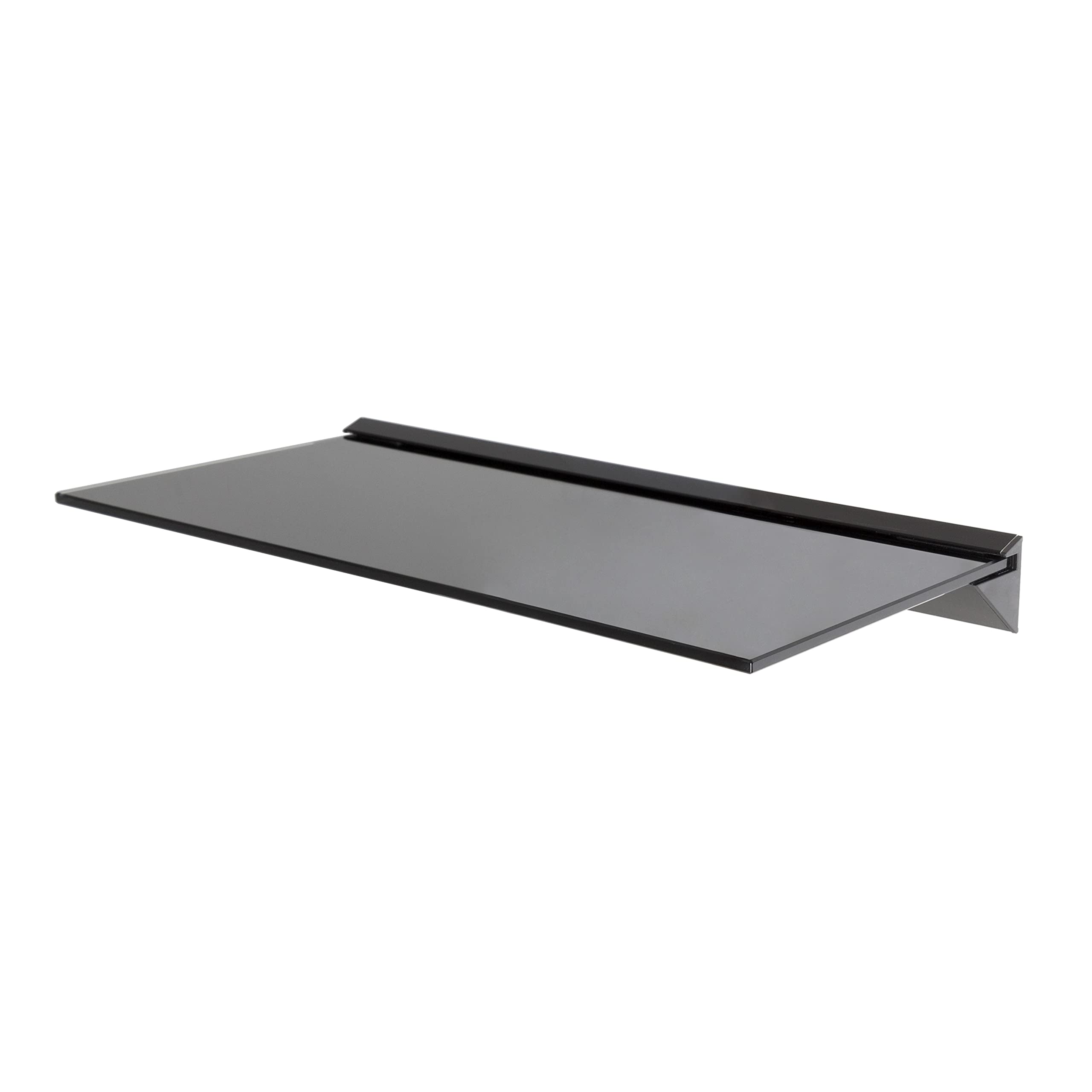 mahara Black Glass Floating Shelf - small - 60cm wide wall mounted floating shelf supporting upto 20Kg, Easy Installation, use in any room