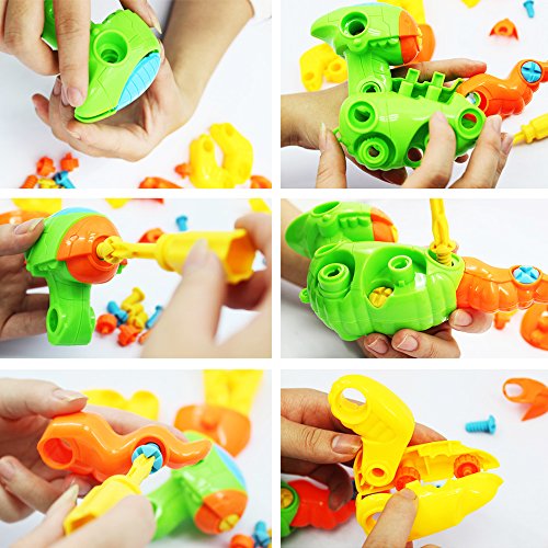 Dinosaur Toys, Take-A-Part Toys with Tools, Large 8L Storage Box,STEM Learning Construction Engineering Toy, Building Play Set,Cat Dog Figure for Kids Boys Girls Toddlers Age 3-10 Years Old, Pack Of 6