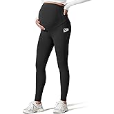 G4Free Maternity Fleece Lined Pregnancy Yoga Pants Over The Belly Stretchy Workout Postpartum Leggings Winter Clothes(Black,S,27")