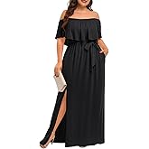 Plus Size Off The Shoulder Maxi Long Casual Beach Dress Pockets Women