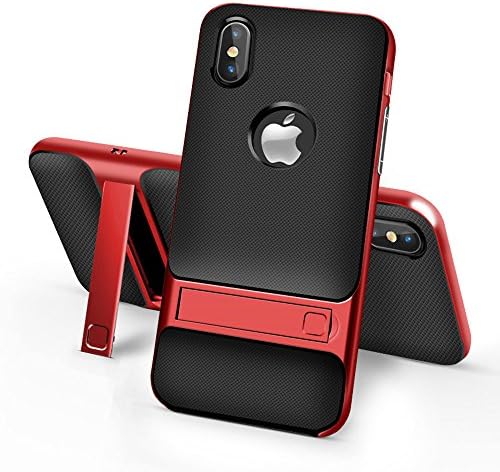 iPhone X Case, IEASSAU iPhone X Kickstand Style Shell Cover with Flexible Inner Protection and Reinforced Hard Bumper Frame for iPhone X (Red)
