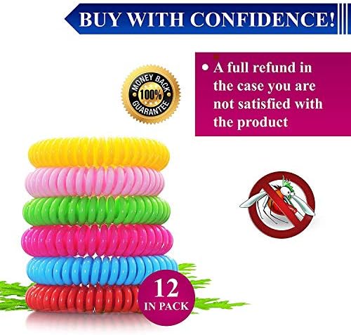 Mosquito Repellent Bracelet, 12 Pack 100% Natural Mosquito Repellent Band Safe For Kids & Adults, Waterproof Mosquito Repellent Wristband For Indoor & Outdoor Protection UP to 720Hrs(12 Refills Bonus)