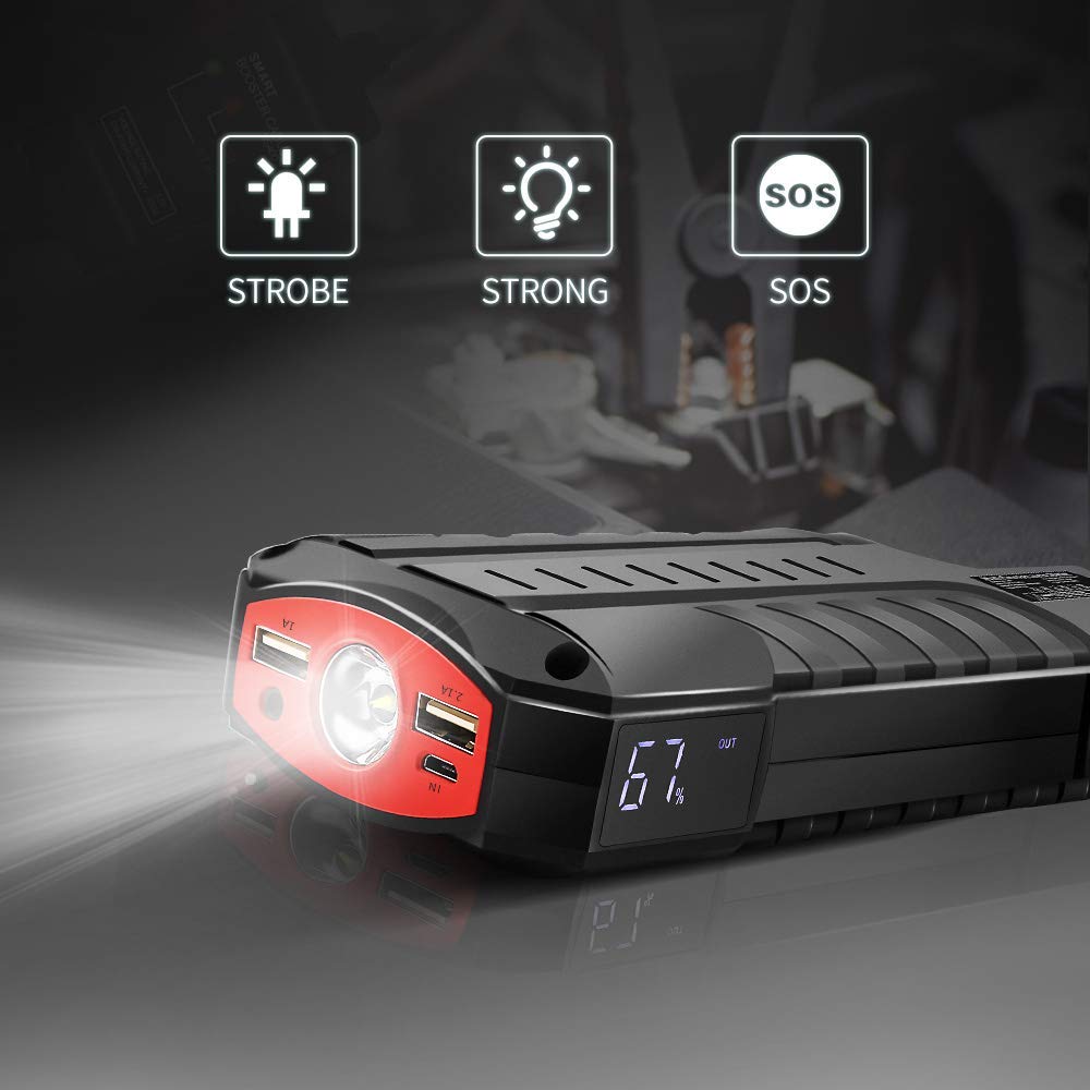 Vozada 800A Peak 18000mah Car Jump Starter 12V Auto Battery Booster (up to 4.0L Gas or 3.0L Diesel Engine), Portable Power Pack with LCD Screen, Built-in LED Light and Dual USB Charge