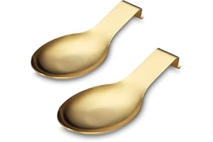 HOMQUEN Matte Gold Spoon Rest, Stainless Steel Spoon Holder for Stove Top, kitchen utensils Holder for Ladles, Tongs, Spatula, Stove Spoon Holder, Pot Lid Holder, Dishwasher Safe (2PC-9.5 Inch)