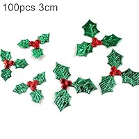 NarutoSak Christmas Ornament, 100Pcs Christmas Cloth Holly Berry Clover Patch Home Party Tree Ornaments Decor, Home Hotel Restaurant Decor, Christmas Supplies Gift 100Pcs 3cm