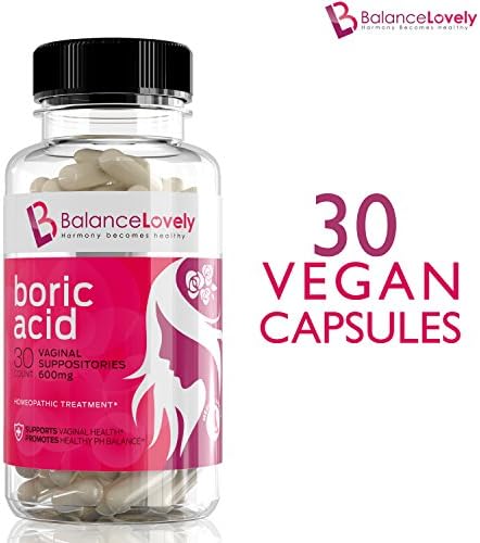 Boric Acid Suppositories -100% Pure Boric Acid - Made In USA - Supports Feminine Hygiene & Balance Vaginal pH - Treat Yeast Infections, Bacterial Vaginosis & Relieve Pain, Dryness, Effectively