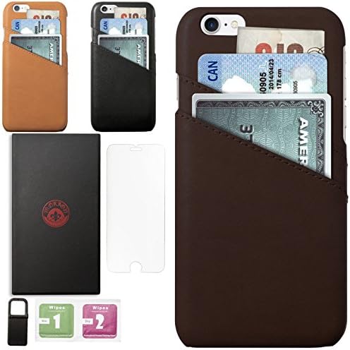 iPhone 7 Leather 4.7 inches Slim thin Wallet Case with Card Slots for Credit Card Id and Cash Complimentary Tempered Glass and Phone Stand With Box Packing by Morion ( Box Set Dark Brown)