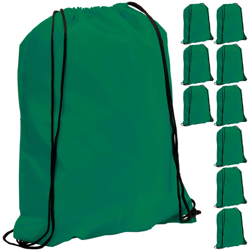eBuyGB Pack of 10 Plain Polyester Drawstring Backpack, Gym Rucksack, School Sport Bag, PE Kit, Book Bag - Ideal for Printing, Cameo, Heat Transfer Vinyl (Green),34 x 42 cm