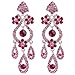 EVER FAITH Austrian Crystal Art Deco Prom Jewelry Flower Vase Chandelier Pierced Dangle Earrings Pink Silver-Tone
