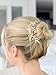 Mariell Designer Gold Bridal Hair Comb with Hand Painted Silvery-Golden Leaves and Pave Crystals