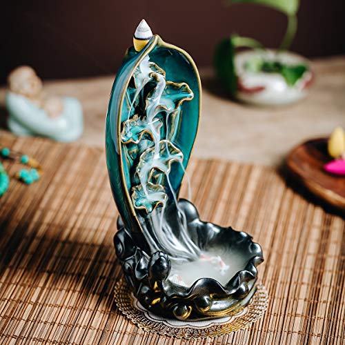 INONE Ceramic Backflow Incense Burner Waterfall Incense Holder, Free 120 pcs Incense Cones