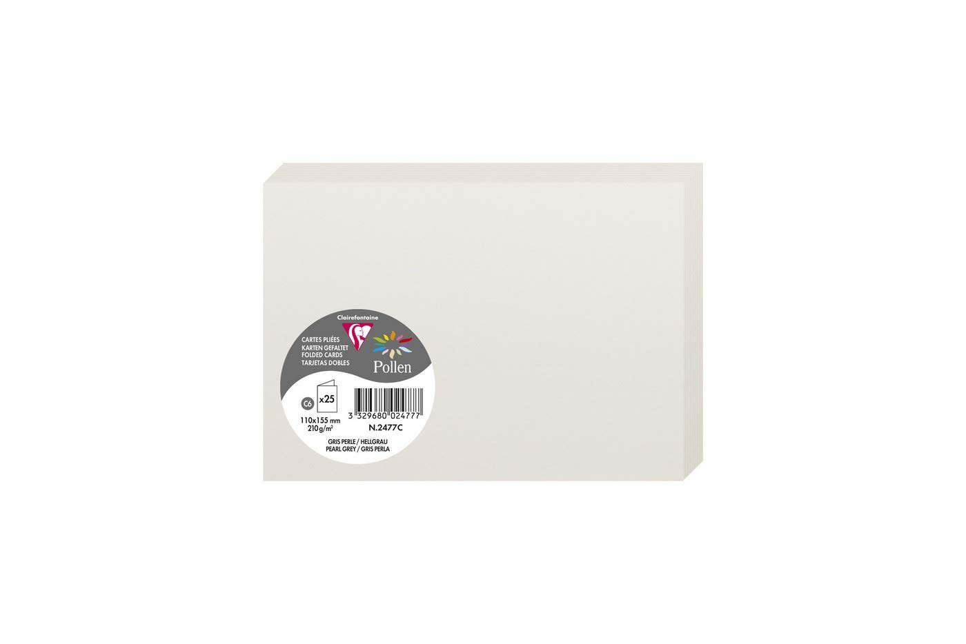 Clairefontaine 2477C Pack of 25 Double Cards Format C6 11x15,5cm 210gsm colour Pearl Grey Invitation Cards Events Correspondence Pollen Range Premium Paper