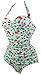 COCOSHIP 50s Retro Light Blue Vintage Flattering Cherry Print One Piece Swimsuit Bathing Suit 2XL(FBA)