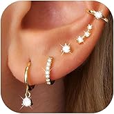 Gold Hoop Earrings Set: Small 14K Gold Plated Hypoallergenic Dangle Cartilage Huggie Hoop Earrings for Women Dainty Stud Earrings