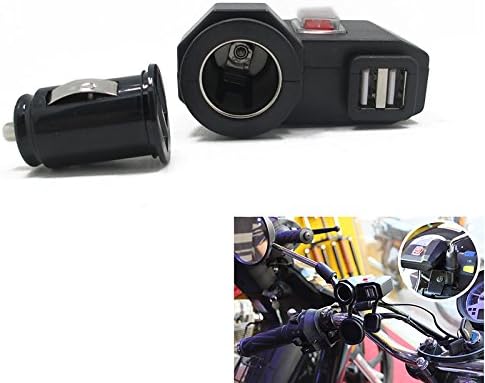 UXOXAS 12v-24v Waterproof Motorcle Car Dual USB Charger Cigerrete Lighter with Switch + Dual USB Socket