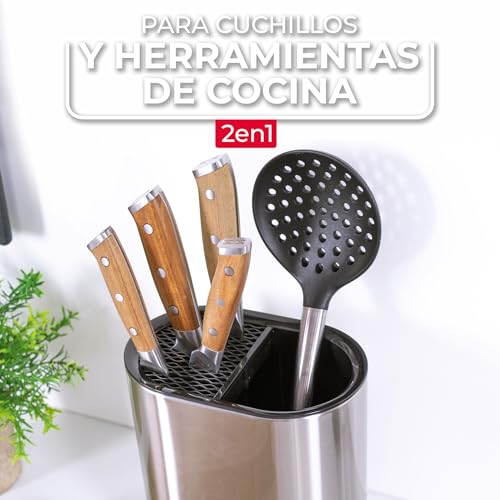 Organizador de cocina de acero inoxidable – Recipiente para guardar utensilios de cocina – Utensilios de cocina Soporte – Soporte para utensilios de cocina – Soporte para cucharas de cocina