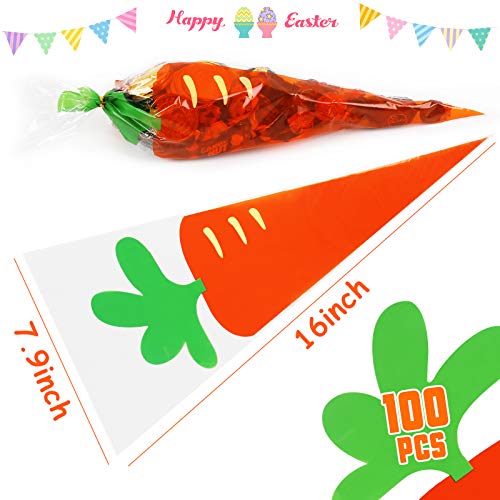 HANSGO Carrot Bag, 100PCS Easter Candy Bags Jelly Bean Candy Bag Cellophane Cone Bags Cookies Bags with Twist Ties