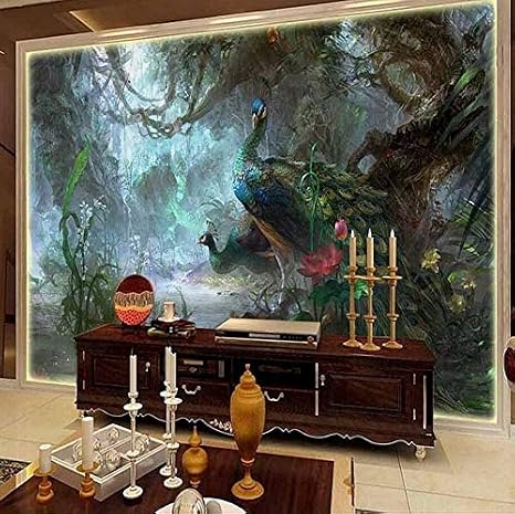Amazon Co Jp Wuyyii 美しい孔雀の自然テレビの背景装飾画の背景の壁紙クールな壁紙の3d寝室の廊下 Diy 工具 ガーデン