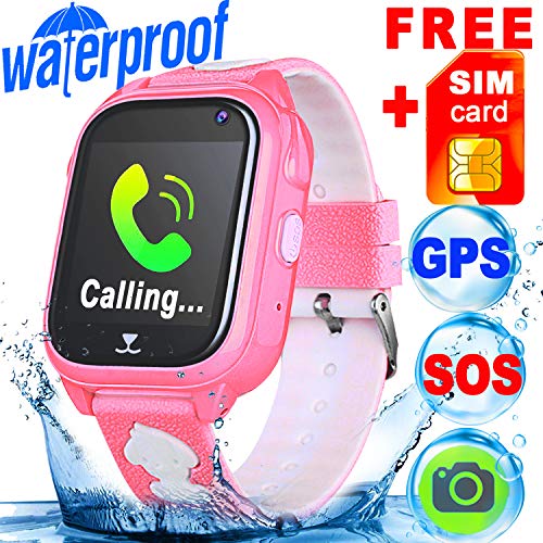 [SIM CARD Included] IP68 Waterproof Kid Smart Watch Phone GPS Tracker Smartwatch 3-12 Year Girls Boys Christmas Holiday Birthday Gift Game Watch SOS Camera Anti-lost Live Mobile App for IOS/Android