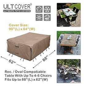 ULTCOVER Rectangular Patio Heavy Duty Table Cover - 600D Tough Canvas Waterproof Outdoor Dining Table and Chairs General… 51stnxL89QL