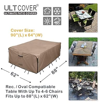 ULTCOVER Rectangular Patio Heavy Duty Table Cover - 600D Tough Canvas Waterproof Outdoor Dining Table and Chairs General… 51stnxL89QL