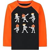 Halloween Shirts for Toddler Boys Cute Dancing Skeleton Graphic Striped Long Sleeve Shirt for 2-8 Years