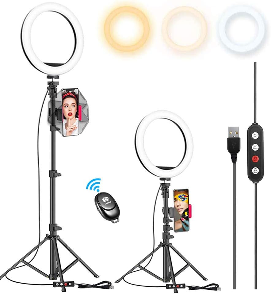 10.2" Selfie Ring Light with Adjustable Tripod Stand & Phone Holder for Live Stream/Makeup, Upgraded Dimmable LED Camera Ringlight for Tiktok/YouTube/Zoom/Photography, Compatible with iPhone & Android : Camera & Photo