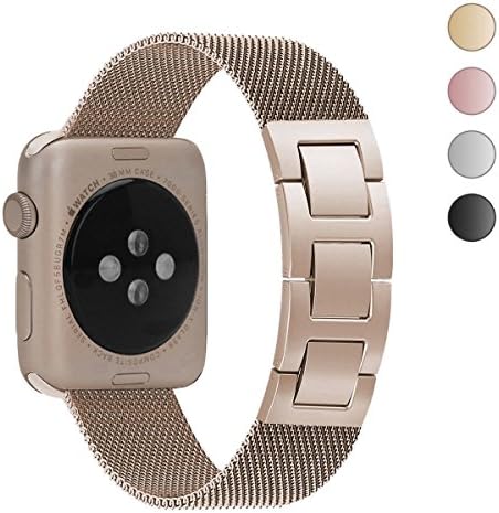 Yisdo Apple Watch Band 42mm Gold Replacement Wristbands Stainless Steel Milanese Loop iWatch Bands for Men/Women Series 1 2 Adjustable Bracelet Strap with Hand Removable Links
