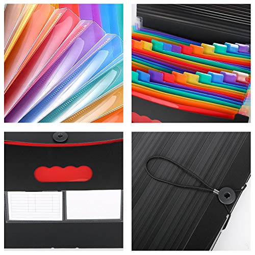 26 Pockets Accordian File Organizer, Expanding File Folder A4 Letter Size Expandable Filing Box, Rainbow Document Organizer,Portable Paper Bill Receipt Bag Plastic Folders with A-Z Alphabet Blank Tabs