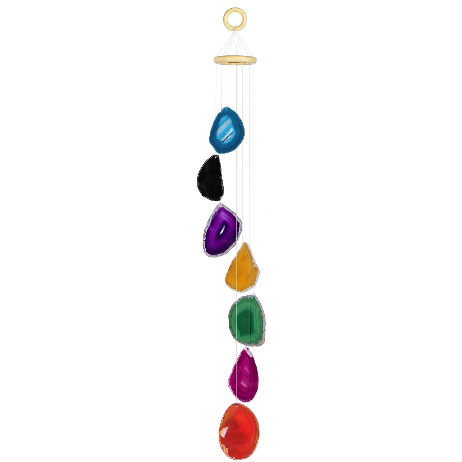 mookaitedecor Mixed Colour Large Agate Slice Crystal Wind Chime for Garden Indoor Outdoor Decor, Healing Crystal Art Hanging Ornament Reiki Wind Chime Gift Good Luck Feng Shui Colourful Home Decor