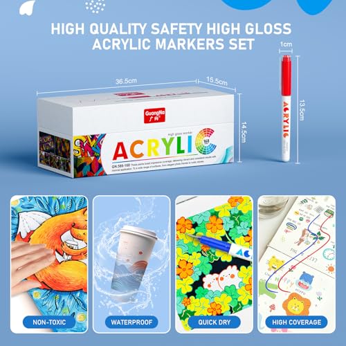 168 Colors Acrylic Gel Pens, Lainergie 1.0 mm Colored Gel Pen Set for Adult Coloring Books, Quick-Drying, Non-Bleed, High Coverage Upgrade Ink for Coloring Books, Journaling, Drawing & DIY Crafts