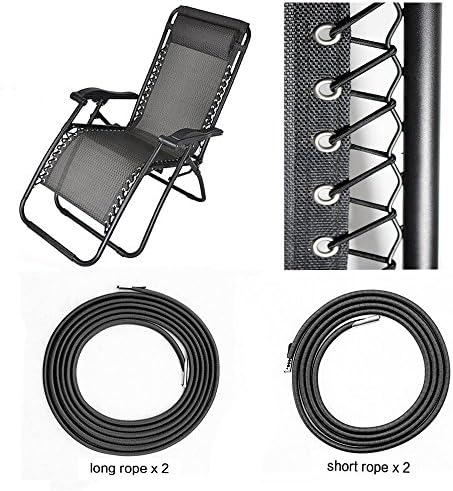Universal Replacement Cords for Zero Gravity Chair(4 cords), Replacement laces for Zero Gravity Chairs, Zero Gravity Recliner Repair Tool for Lounge Chair, Bungee Chair Cord(Black)
