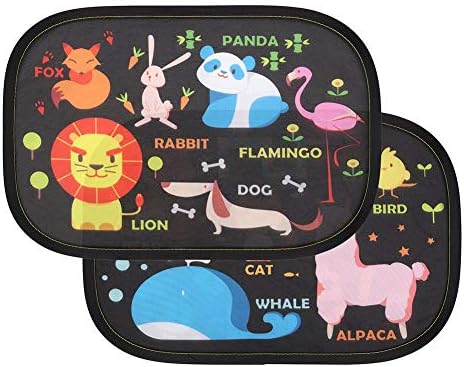 TKmom Easy Stick Car Window Sun Shade for Cars and SUV’s, Pack of 2, 18" x 12" Animal World Pattern | Auto Static Cling Sun Shades | Protect Your Child | Block UV Rays, Sunlight,Heat