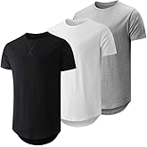 JMIERR Mens 3 Pack Cotton Hipster Hip Hop Longline Crewneck T-Shirt
