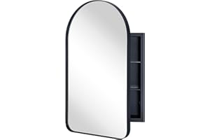 EGHOME Matt Black Arched Recessed Bathroom Medicine Cabinet with Mirror Stainless Steel Metal Framed Rectangular Bathroom Cabinet with Mirror 16x28.3''
