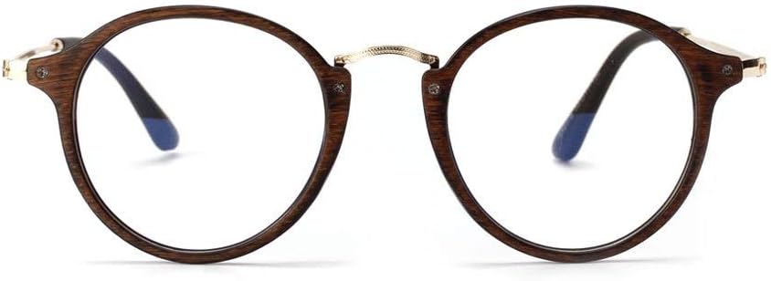 ERSD Wood Grain Round Glasses Frame Optical Eyeglasses, Clear Lens Glasses for Solar Eclipse Gaming (Color : Brown)