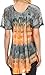 Sakkas 16786 - Monet Long Tall Tie Dye Ombre Embroidered Cap Sleeve Blouse Shirt Top - Grey / Coral - OS