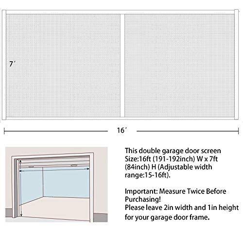 Garage Screen Doors for 2 Car Garage 16x7Ft White Color