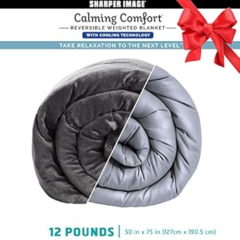 Calming Comfort Reversible Cooling Weighted Blanket by Sharper Image- Dual Sided Viscose Bamboo & Soft Velveteen for Hot & Cold Sleepers, Heavy Blanket for Adults, BPA-Free Microbeads- 12 lbs