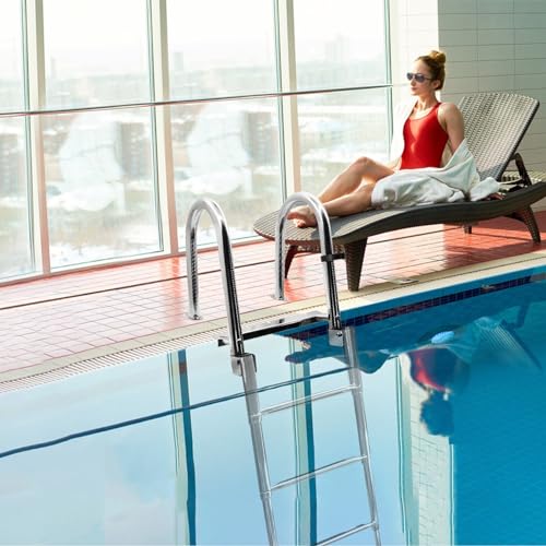 KAOLALI Scaletta Piscina, Scaletta per Barca 4 Gradini in Acciaio Inox per Ingresso Posteriore con Pedale e Corrimano (Portata 200 kg)