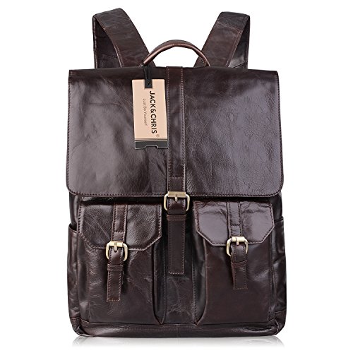 Jack&Chris Grain Leather Laptop Backpack Daypack for School Office