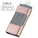 USB Flash Drives 128GB for iPhone IOS External Storage, USB 3.0 Jump Drive 3-in-1 Lightning Memory Storage Pen Drive for iPad iPhone Android (128GB, Rose Gold)